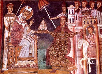 Emperor Constantine offers a tiara to Pope Sylvester